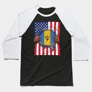 Barbados Flag American Flag Ripped - Gift for Barbadian From Barbados Baseball T-Shirt